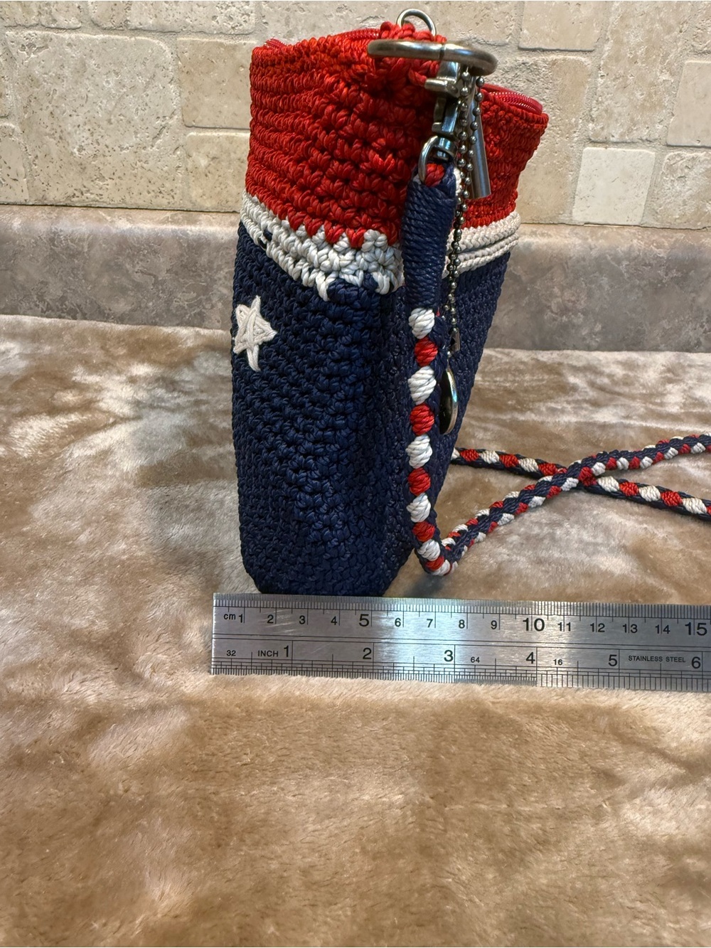 The Sak Handmade Navy, Red & White Star Crochet Crossbody Bag - Picture 3 of 6